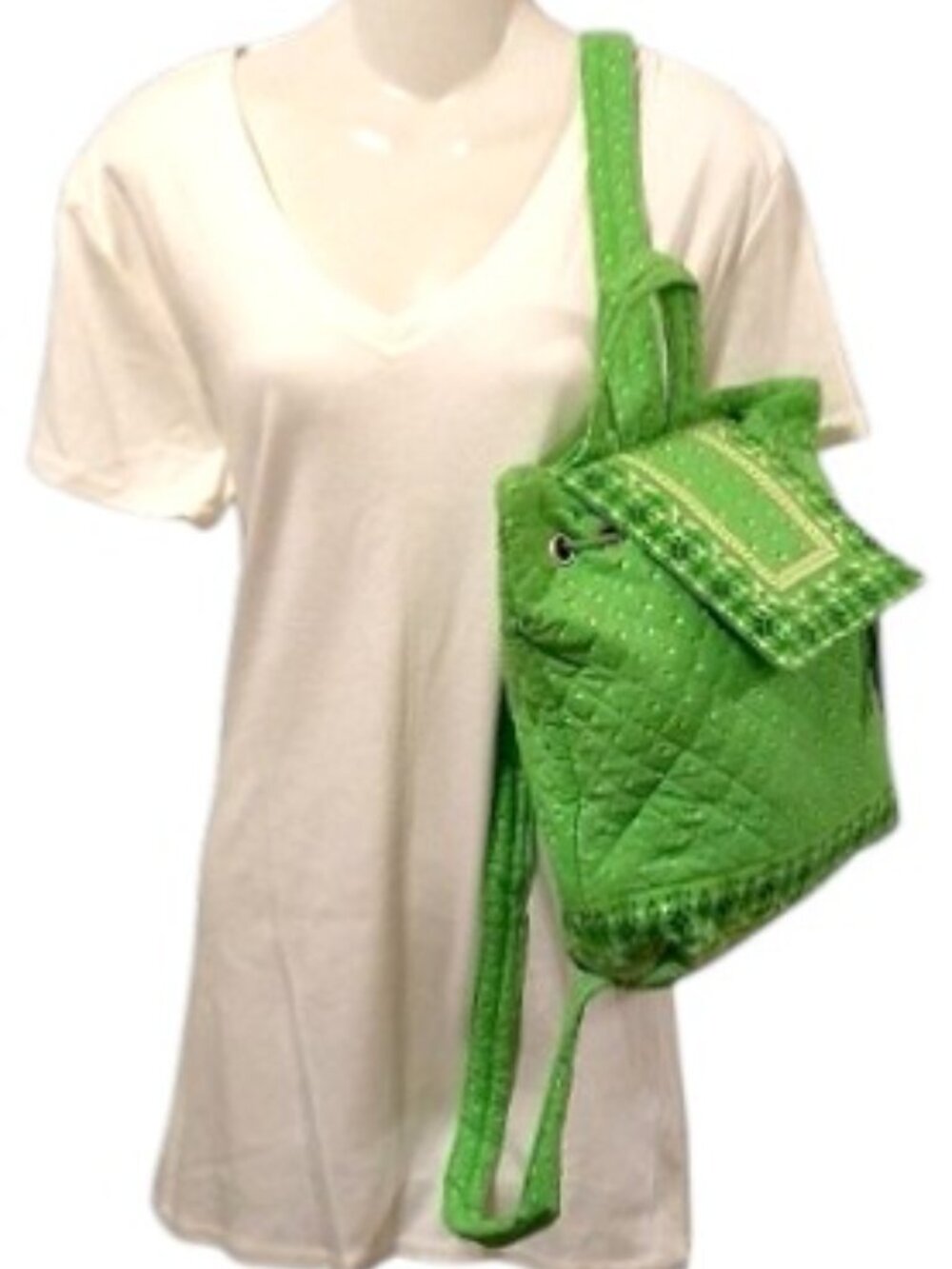 Spring Summer Green Quilted Backpack Purse - Picture 2 of 10